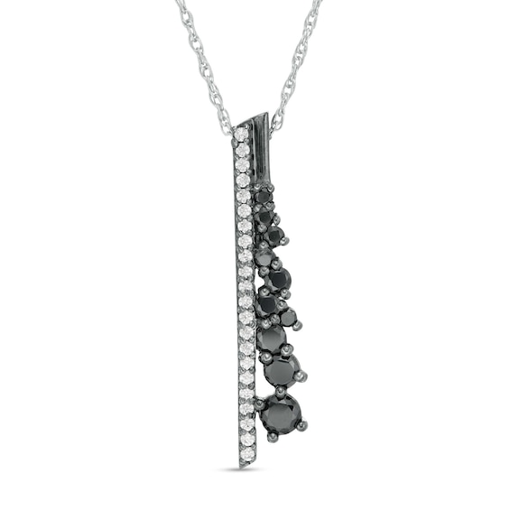 1/2 CT. T.W. Enhanced Black and White Diamond Vertical Bar Scatter Pendant in Sterling Silver and Black Rhodium 1/2 CT. T.W. Enhanced Black and White Diamond Vertical Bar Scatter Pendant in Sterling Silver and Black Rhodium