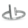 Thumbnail Image 1 of 1/10 CT. T.W. Enhanced Black and White Diamond Double Bar Open Ring in Sterling Silver with Black Rhodium