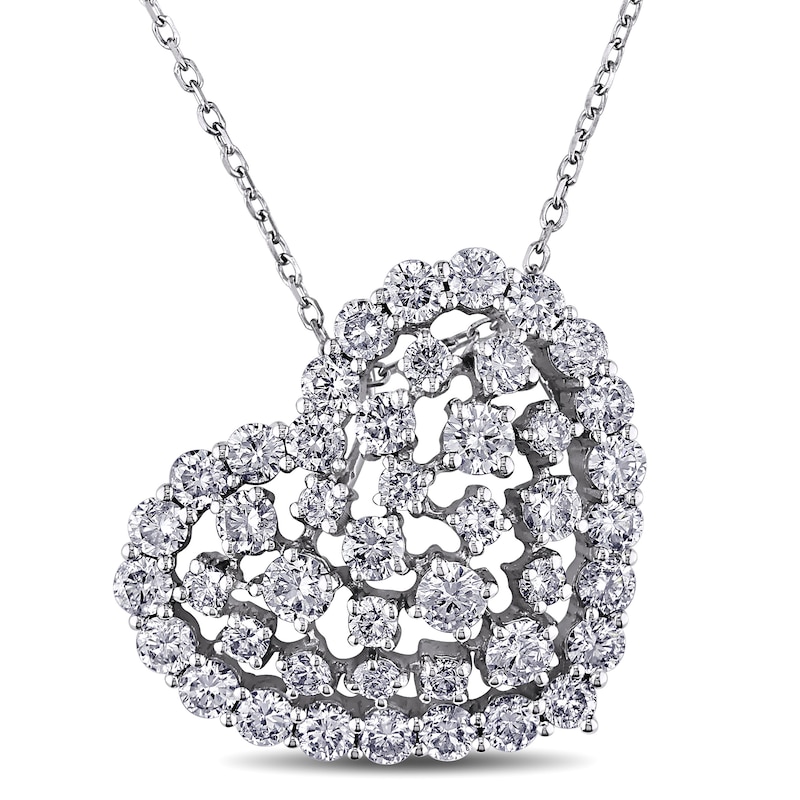 Main Image 1 of 2 CT. T.W. Diamond Scattered Tilted Heart Pendant in 14K White Gold (H/SI2)
