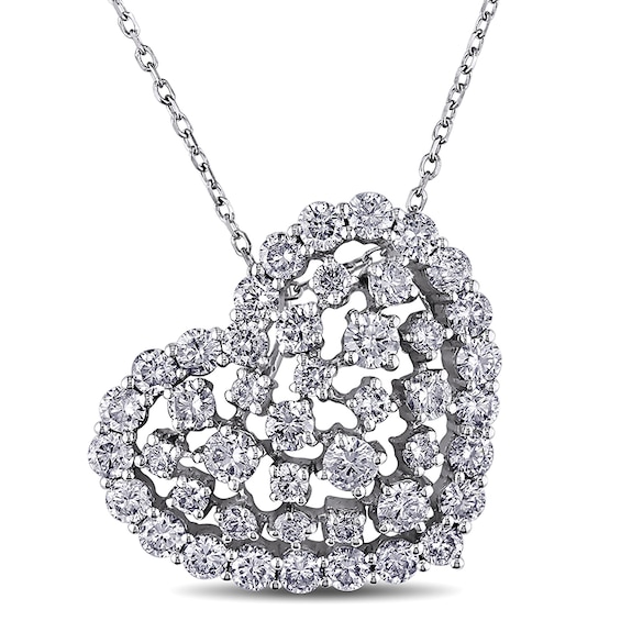 2 CT. T.w. Diamond Scattered Tilted Heart Pendant in 14K White Gold (H/Si2)