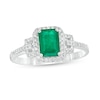 Emerald-Cut Emerald and 1/6 CT. T.W. Diamond Frame Collar Ring in 14K White Gold