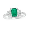 Thumbnail Image 0 of Emerald-Cut Emerald and 1/6 CT. T.W. Diamond Frame Collar Ring in 14K White Gold