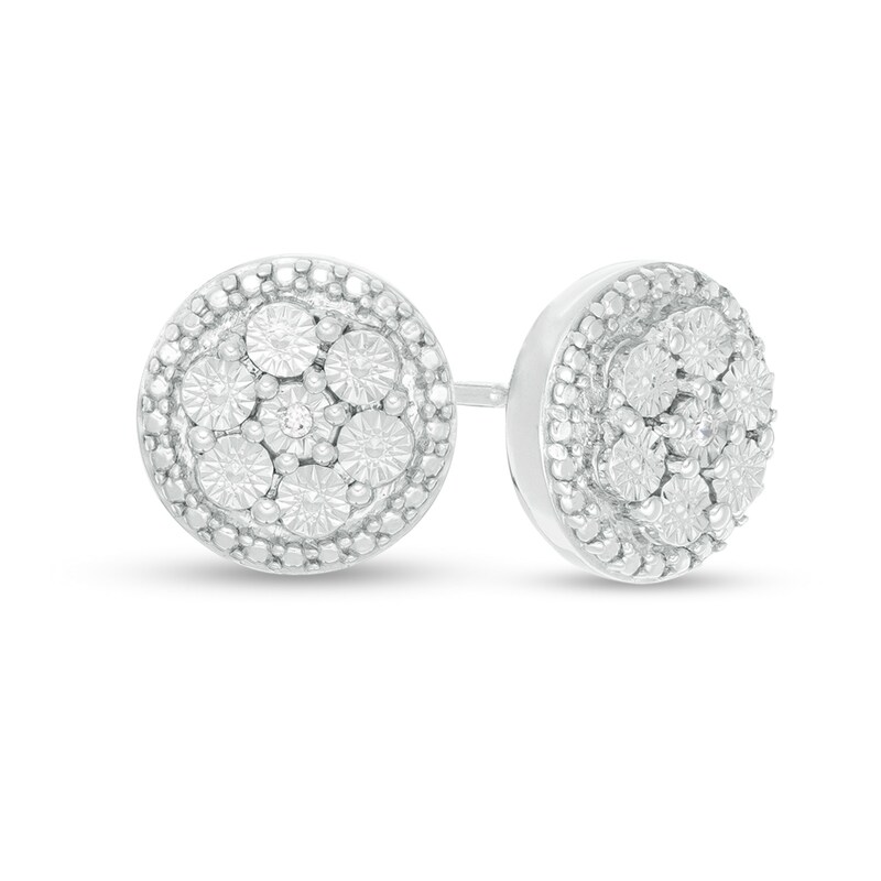 Main Image 1 of Composite Diamond Accent Bead Frame Stud Earrings in Sterling Silver