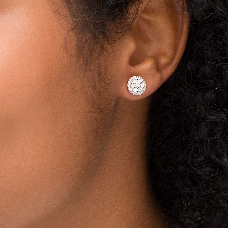 Main Image 2 of Composite Diamond Accent Bead Frame Stud Earrings in Sterling Silver