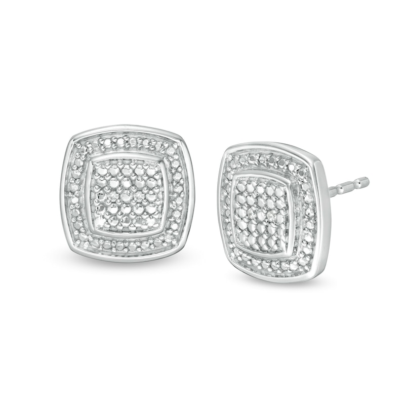 Main Image 1 of Diamond Accent Beaded Cushion Frame Stud Earrings in Sterling Silver