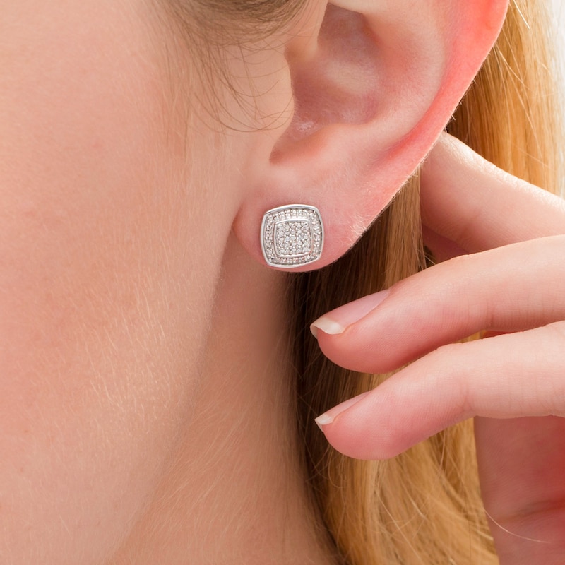 Main Image 2 of Diamond Accent Beaded Cushion Frame Stud Earrings in Sterling Silver
