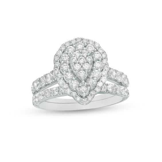 1-1/2 CT. T.w. Composite Pear Diamond Scallop Frame Bridal Set in 10K White Gold
