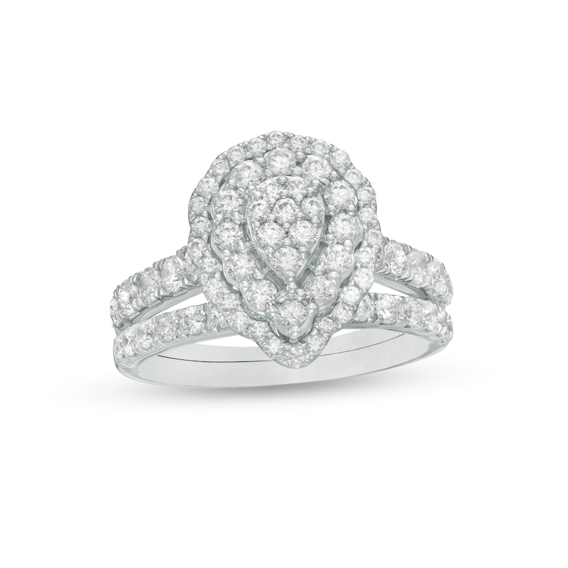 Main Image 1 of 1-1/2 CT. T.W. Composite Pear Diamond Scallop Frame Bridal Set in 10K White Gold