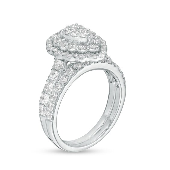 1-1/2 CT. T.w. Composite Pear Diamond Scallop Frame Bridal Set in 10K White Gold