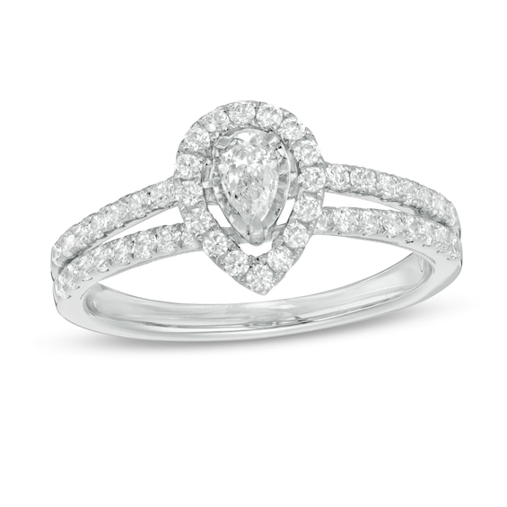3/4 CT. T.w. Pear-Shaped Diamond Frame Vintage-Style Engagement Ring in 10K White Gold