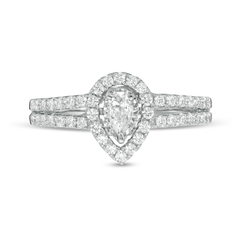 Main Image 4 of 3/4 CT. T.W. Pear-Shaped Diamond Frame Vintage-Style Engagement Ring in 10K White Gold