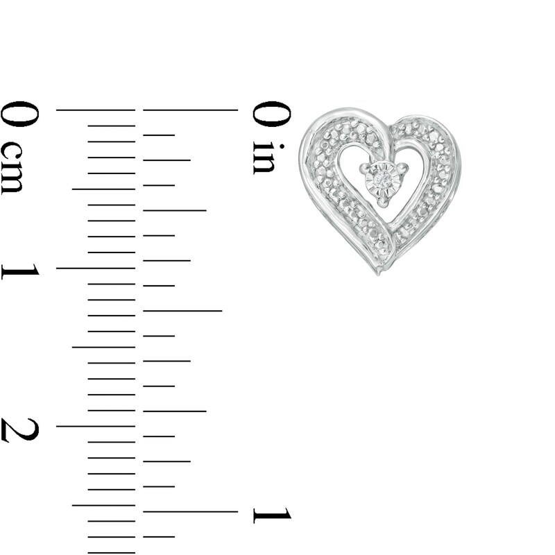 Main Image 3 of Diamond Accent Beaded Heart Stud Earrings in Sterling Silver