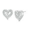 Thumbnail Image 1 of Diamond Accent Beaded Ribbon Heart Stud Earrings in Sterling Silver