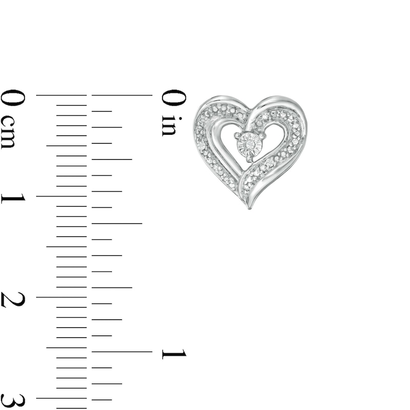 Main Image 3 of Diamond Accent Beaded Ribbon Heart Stud Earrings in Sterling Silver