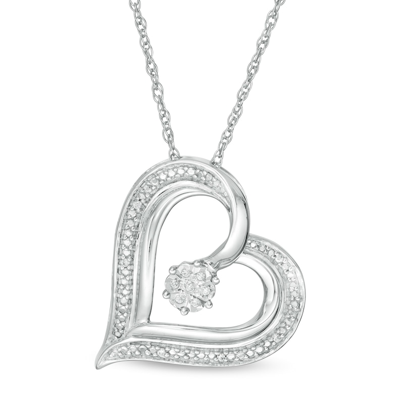Multi-Diamond Accent Heart Pendant in Sterling Silver