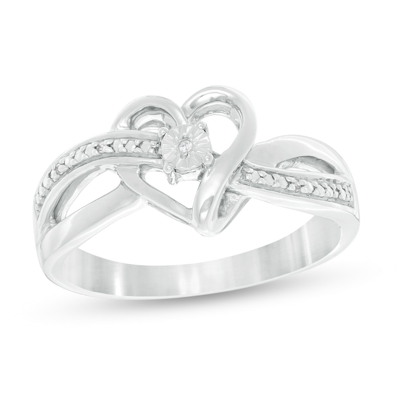 Main Image 1 of Diamond Accent Ribbon Heart Crossover Ring in Sterling Silver