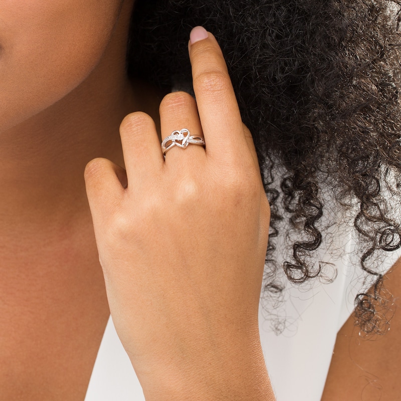 Main Image 2 of Diamond Accent Ribbon Heart Crossover Ring in Sterling Silver