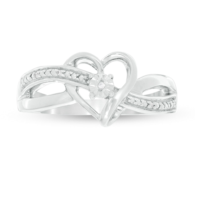 Main Image 4 of Diamond Accent Ribbon Heart Crossover Ring in Sterling Silver