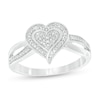 Thumbnail Image 1 of Diamond Accent Beaded Heart Split Shank Ring in Sterling Silver