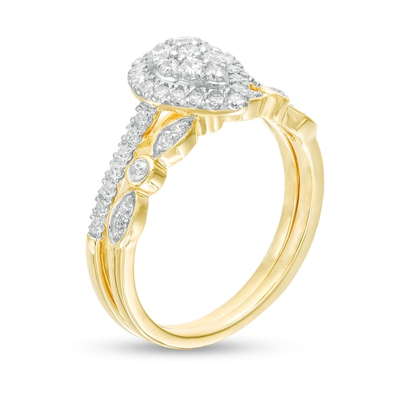 1/2 CT. T.w. Composite Pear-Shaped Diamond Art Deco Bridal Set in 10K Gold