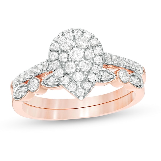 1/2 CT. T.w. Pear-Shaped Multi-Diamond Art Deco Bridal Set in 10K Rose Gold