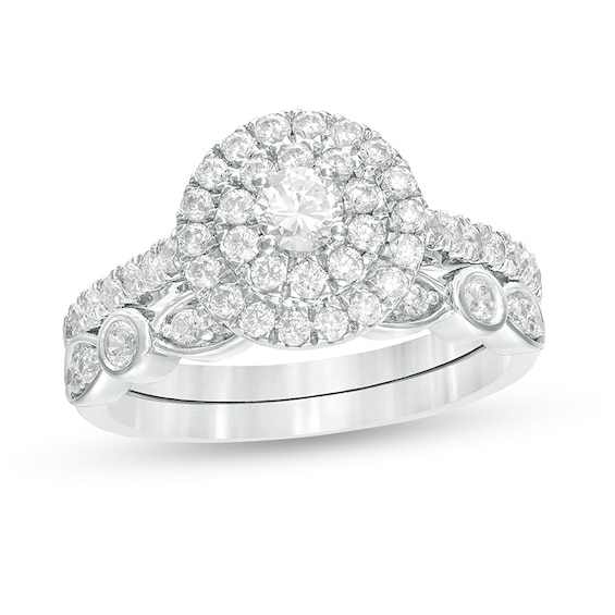 1 CT. T.w. Diamond Double Frame Art Deco Bridal Set in 10K White Gold