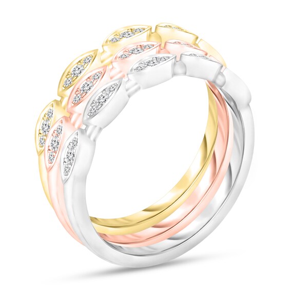 1/3 CT. T.W. Marquise Composite Diamond Three Piece Stackable Ring Set in Sterling Silver with 18K Two-Tone Gold Plate 1/3 CT. T.W. Marquise Composite Diamond Three Piece Stackable Ring Set in Sterling Silver with 18K Two-Tone Gold Plate