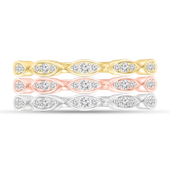 1/3 CT. T.W. Marquise Composite Diamond Three Piece Stackable Ring Set in Sterling Silver with 18K