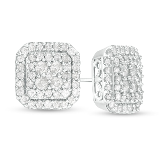 1-1/4 CT. T.w. Cushion-Shaped Multi-Diamond Frame Stud Earrings in 10K White Gold