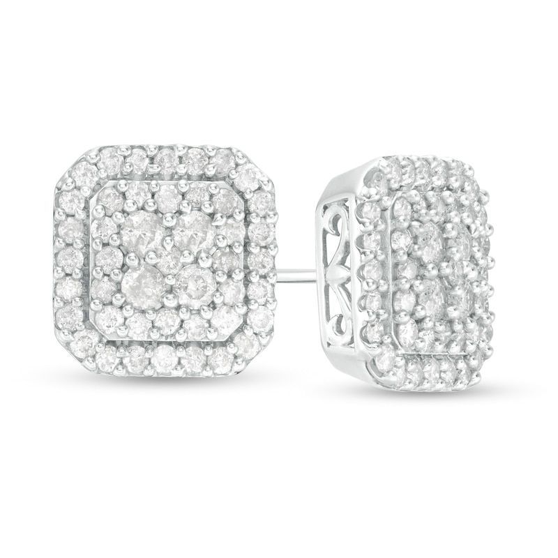 1-1/4 CT. T.W. Cushion-Shaped Multi-Diamond Frame Stud Earrings in 10K White Gold