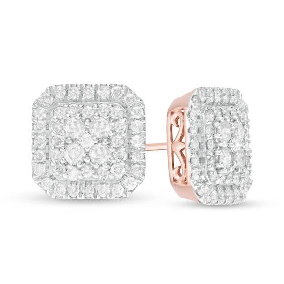 1-1/4 CT. T.w. Multi-Diamond Cushion Frame Stud Earrings in 10K Rose Gold