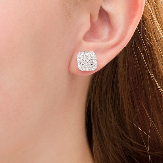 1-1/4 CT. T.w. Multi-Diamond Cushion Frame Stud Earrings in 10K Rose Gold