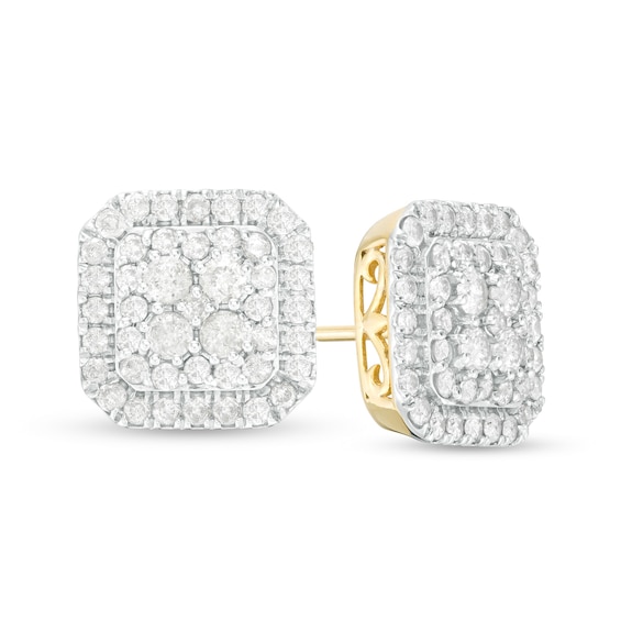 1-1/4 CT. T.w. Multi-Diamond Cushion Frame Stud Earrings in 10K Gold