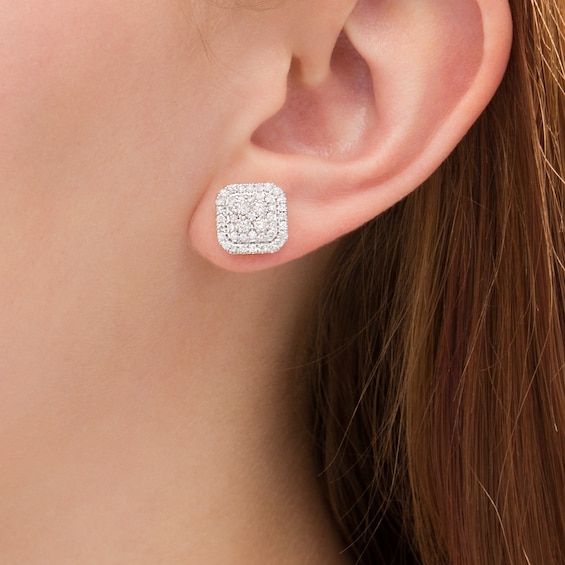 1-1/4 CT. T.w. Multi-Diamond Cushion Frame Stud Earrings in 10K Gold