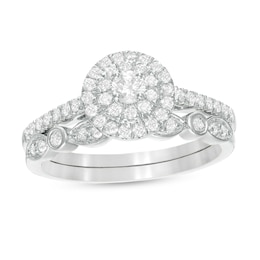 1/2 CT. T.W. Diamond Double Frame Art Deco Bridal Set in 10K White Gold