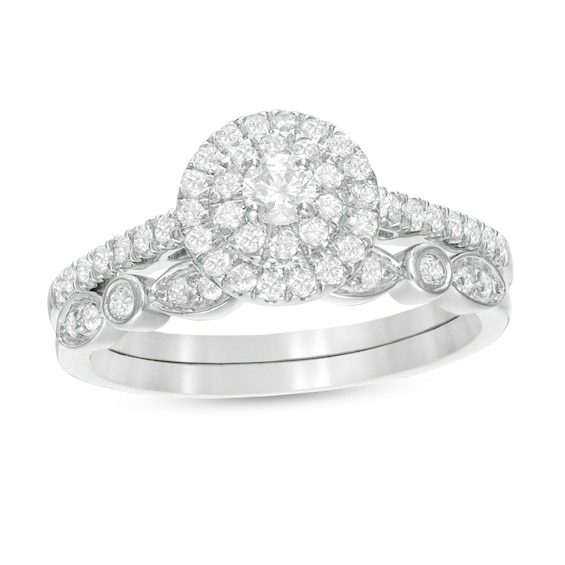 1/2 CT. T.w. Diamond Double Frame Art Deco Bridal Set in 10K White Gold