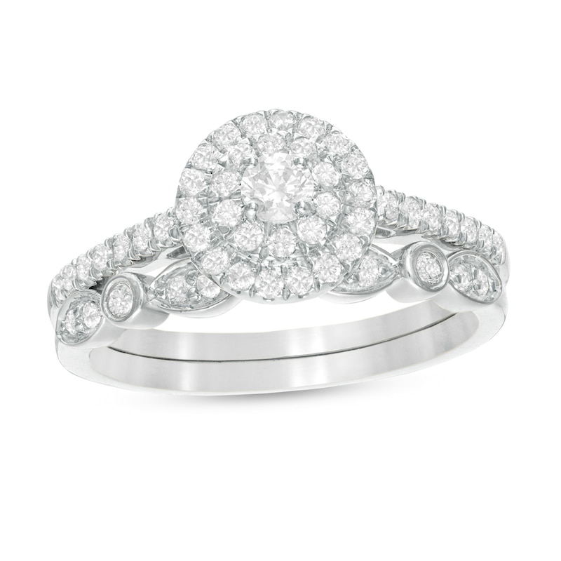 Main Image 1 of 1/2 CT. T.W. Diamond Double Frame Art Deco Bridal Set in 10K White Gold