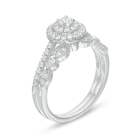 1/2 CT. T.w. Diamond Double Frame Art Deco Bridal Set in 10K White Gold