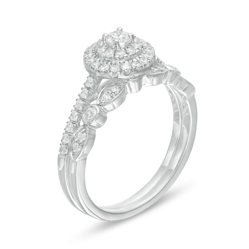 Main Image 3 of 1/2 CT. T.W. Diamond Double Frame Art Deco Bridal Set in 10K White Gold