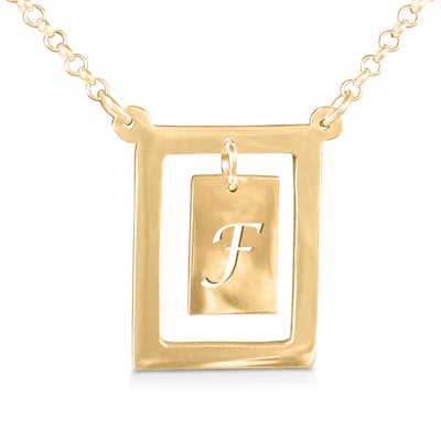 Real 18K Gold Plated Rectangle Etched Pendant Over Brass
