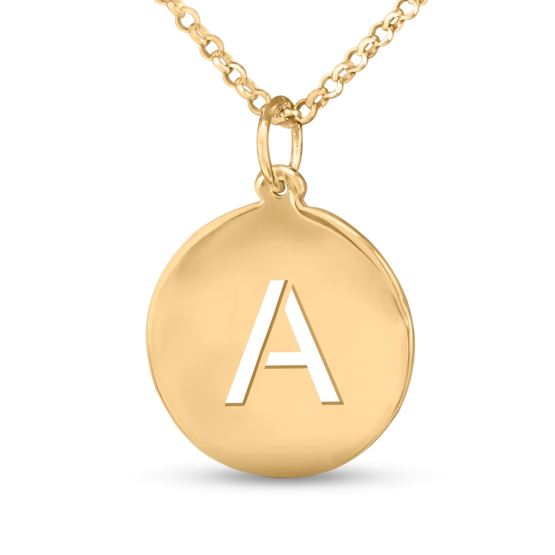 Block Initial Cut-Out Disc Pendant in Sterling Silver with 14K Yellow or Rose Gold Plate (1 Initial)