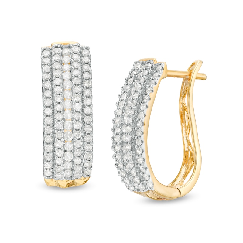 Main Image 1 of 1-1/5 CT. T.W. Diamond Multi-Row Hoop Earrings in 10K Gold