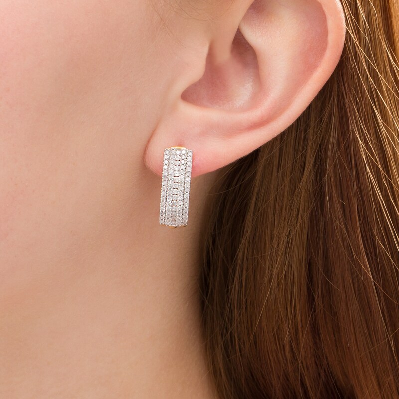 Main Image 2 of 1-1/5 CT. T.W. Diamond Multi-Row Hoop Earrings in 10K Gold