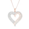 Thumbnail Image 1 of 1 CT. T.W. Baguette and Round Diamond Double Row Heart Pendant in 10K Rose Gold