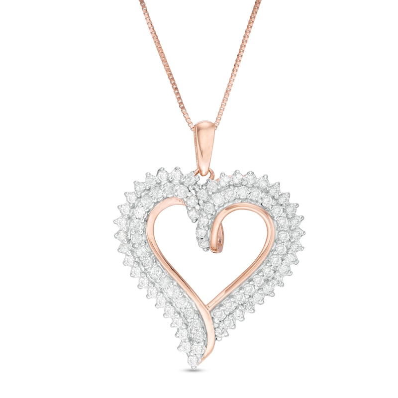 1 CT. T.W. Diamond Double Row Heart Pendant in 10K Rose Gold