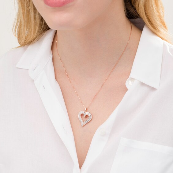 1 CT. T.w. Diamond Double Row Heart Pendant in 10K Rose Gold