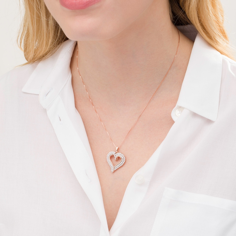 1 CT. T.W. Diamond Double Row Heart Pendant in 10K Rose Gold