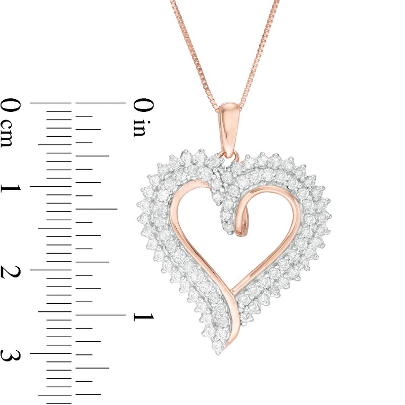 1 CT. T.W. Diamond Double Row Heart Pendant in 10K Rose Gold