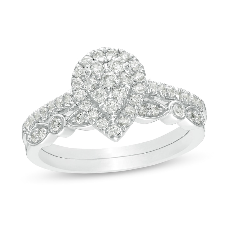 1/2 CT. T.W. Composite Pear-Shaped Diamond Art Deco Bridal Set in 10K White Gold