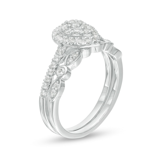 1/ CT. T.w. Composite Pear-Shaped Diamond Art Deco Bridal Set in 10K Gold